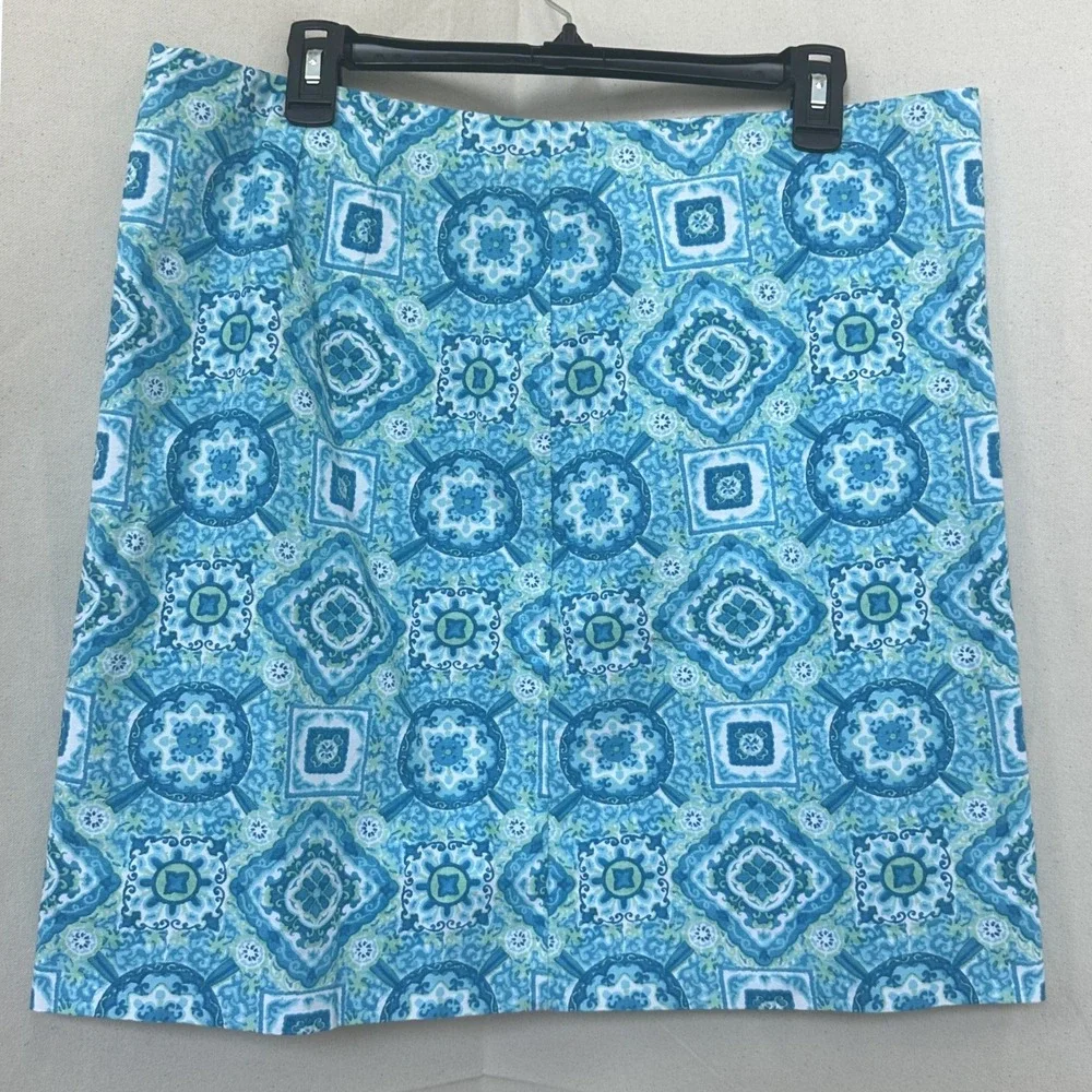 Talbots Coastal Beachy Resort Blue Medallion Tile Print Cotton Mini Skirt Sz 14